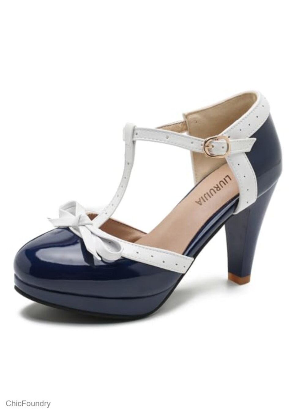 Womens T-Strap Mary Janes Platform Bow Heels Lolita Shoes Round Toe Ankle Strap